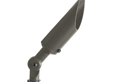 Matte gray MiniFlood Series adjustable outdoor spotlight featuring a cylindrical base and an angled, elongated oval-shaped head, shown isolated on a white background.