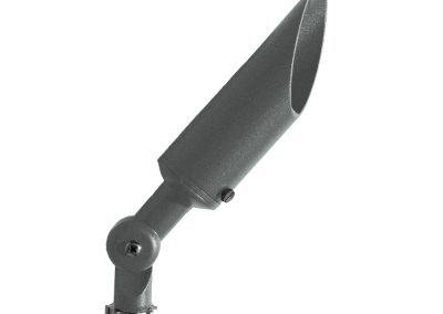The MiniFlood Series outdoor spotlight features a grey finish, adjustable joint, and threaded base, ideal for directional lighting applications.