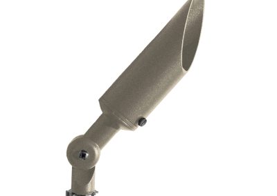 Tan outdoor adjustable MiniFlood Series fixture with a threaded base and an angled, elongated head.