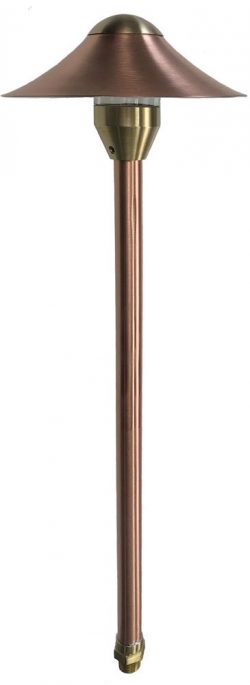 A Zumbra 7 Series touchstone accent lighting lamp post with a copper finish.
