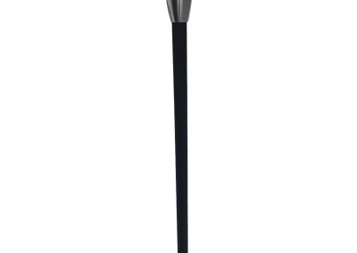 The Maxwell 9 Series black outdoor pathway light features a conical top and slender vertical pole, blending elegance with modern functionality.