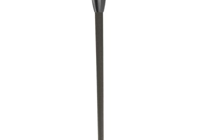 Maxwell 9 Series outdoor lamp post with a wide, flat, circular shade and straight pole, shown on a white background.