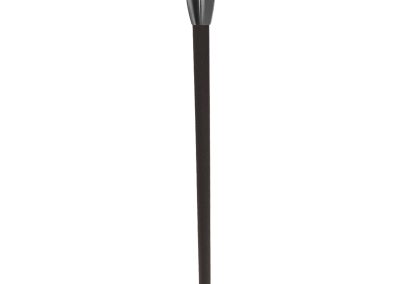 The Maxwell 9 Series brown outdoor landscape path light features a wide, cone-shaped shade and a slender pole, displayed against a white background.