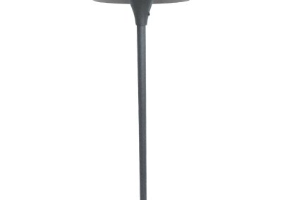 A Centino Series metal outdoor pathway light features a conical top and straight pole, showcased against a white background.