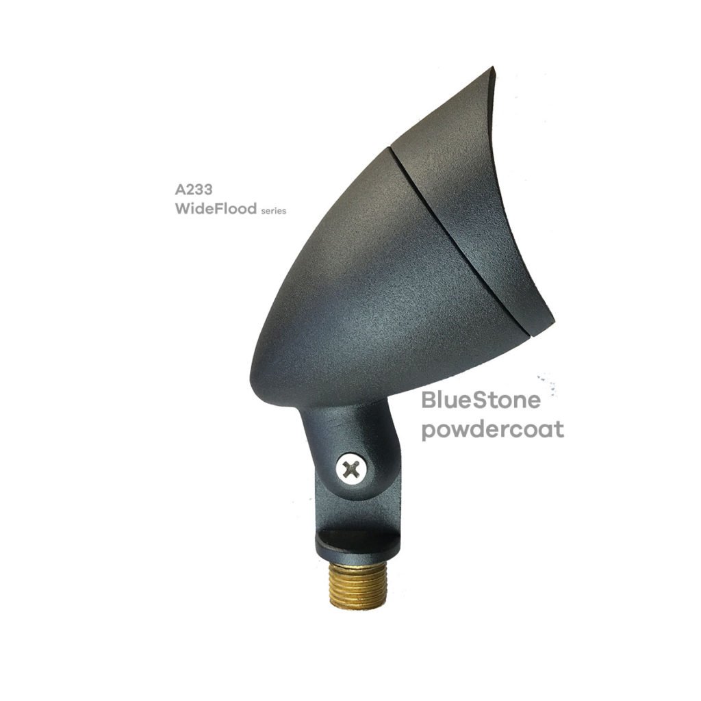 A WideFlood Series powerhead with a hose attached to it, perfect for your walkway lights or landscape lighting needs.