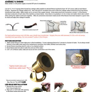 The installation instructions for a gold water fountain with pathway lights.