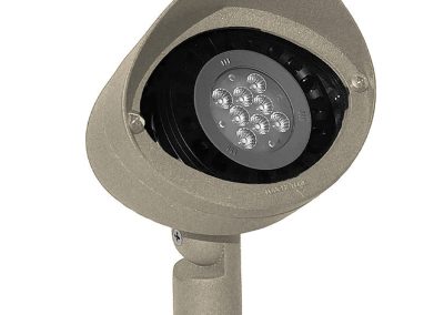 The MaxFlood is a beige outdoor LED spotlight featuring multiple LED bulbs and an adjustable base, ideal for landscape or exterior lighting.