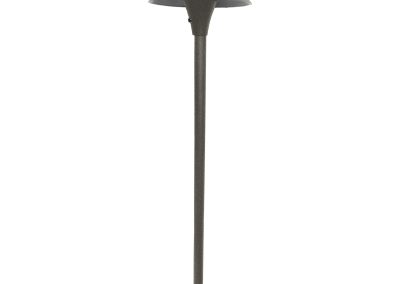 The Centino Flat Series outdoor pathway light features a round, angled metal shade and a long, slender pole, shown upright against a white background.