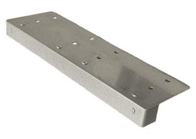 The 10 inch Ledge Series is a rectangular metal mounting bracket with multiple holes, a bent edge for easy installation, and a sturdy ledge for enhanced support.