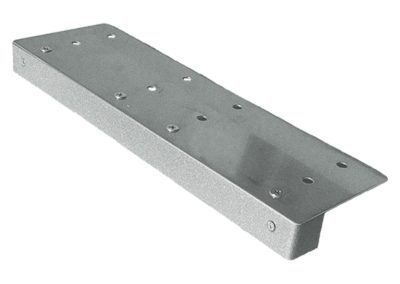 10 inch Ledge Series rectangular metal mounting plate with multiple holes and a bent ledge along one edge, displayed on a white background.