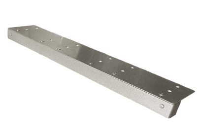 The 15 inch Ledge Series is a metal bracket with multiple evenly spaced holes, designed for mounting or structural support.