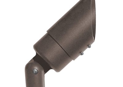 The UNI Flood is a bronze outdoor landscape spotlight with an adjustable head and cylindrical body, designed as a small flood light with a screw base, displayed against a plain white background.