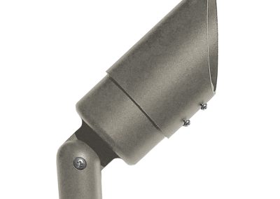 Side view of the UNI Flood, a metal outdoor small flood spotlight with an adjustable base and a tapered cylindrical housing.