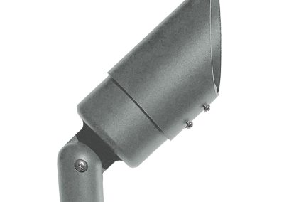The UNI Flood is a grey outdoor LED small flood spotlight with an angled head and adjustable mounting base, displayed against a white background.