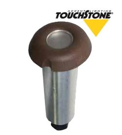 A metallic cylindrical light fixture with a brown ring on top, under the Touchstone Accent Lighting logo, features a sleek ArchBronze finish.