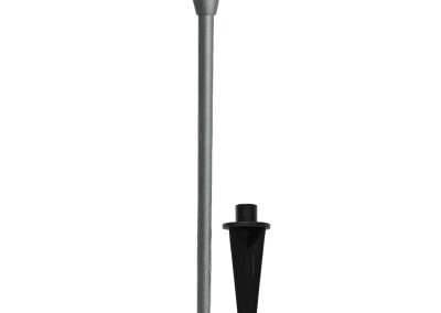 The Commander is a metal outdoor path light with a dome-shaped top and a separate black plastic ground stake.