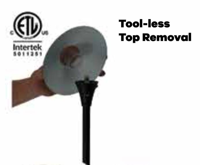 A person holds the top piece of the Commander showcasing "Tool-less Top Removal," with an ETL Intertek certification mark visible on the left.