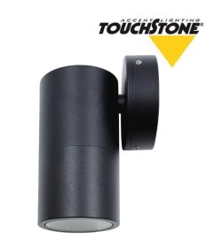 A sleek, black cylindrical wall-mounted light fixture from the TS300 Series, featuring the Touchstone Accent Lighting logo above it.